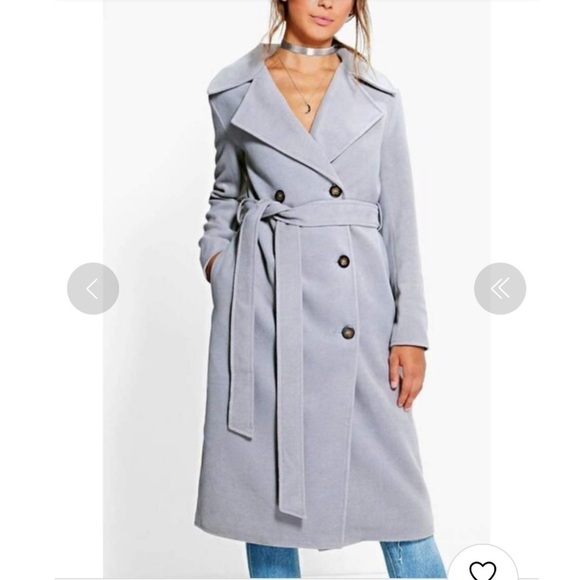 🎉Host Pick🎉 Boohoo Petite Nicole Belted Wool Look Robe Duster Coat Size 4P NWT - Picture 2 of 10